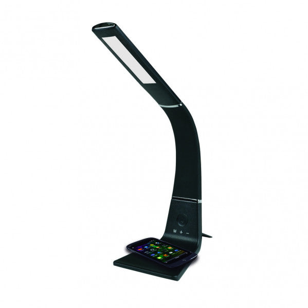 Flexo LED Kodonita negro/cromo con cargador Qi para escritorio - lámpara de mesa de oficina Fabrilamp