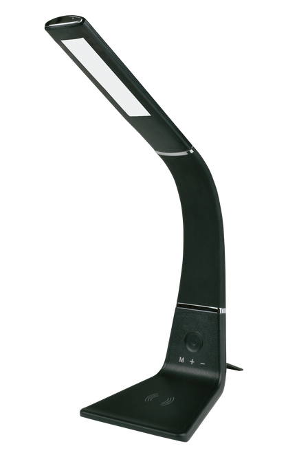 flexo LED Kodonita negro/cromo con cargador Qi para escritorio - lámpara de mesa Fabrilamp, iluminación de oficina