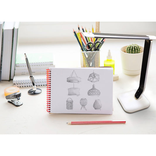 Flexo LED Euclasa blanco y plata 10W, Fabrilamp, regulable, iluminación domótica para escritorio y estudio