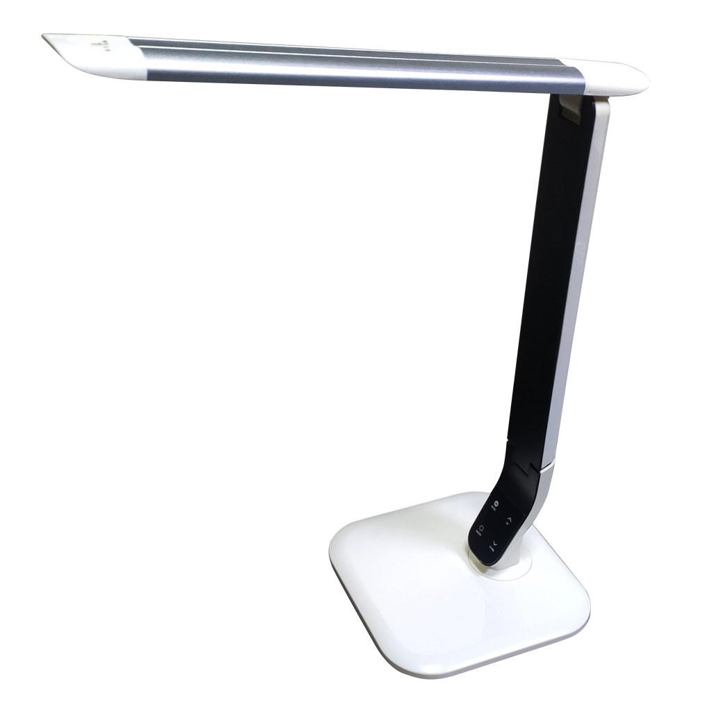 Flexo LED Euclasa blanco/plata de 10W para escritorio y estudio, regulable y domótico, iluminación Fabrilamp