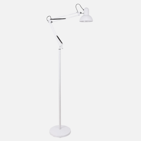 Lámpara de pie articulable Rutilo en blanco de Abrila modelo 140341001, diseño moderno de metal para iluminación interior y decoración doméstica en salón.
