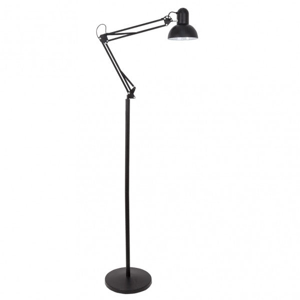 Lámpara de pie flexo articulable Rutilo en negro mate de Abrila (modelo 140341009), diseño vintage moderno en metal para decoración de salón interior doméstico.