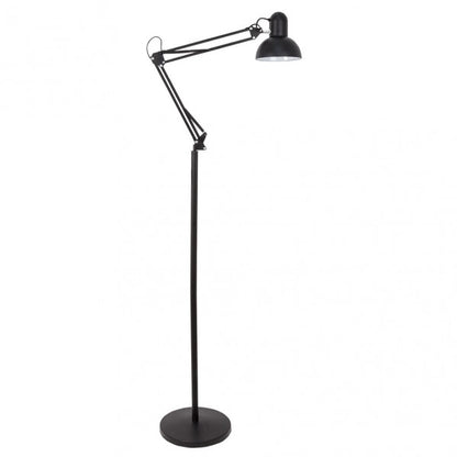 Lámpara de pie flexo articulable Rutilo en negro mate de Abrila (modelo 140341009), diseño vintage moderno en metal para decoración de salón interior doméstico.