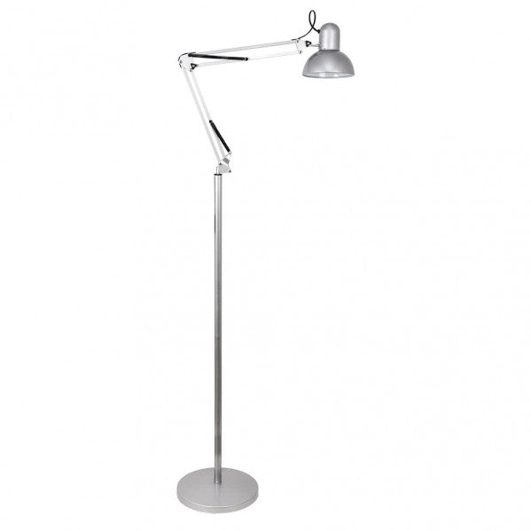 Lámpara de pie articulada Rutilo en plata de Abrila modelo 140341010, diseño vintage moderno en metal para iluminación orientable en salón interior, casquillo E27 doméstico AI2.