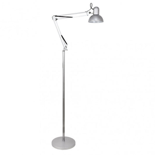 Lámpara de pie articulada Rutilo en plata de Abrila modelo 140341010, diseño vintage moderno en metal para iluminación orientable en salón interior, casquillo E27 doméstico AI2.
