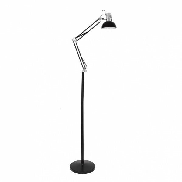 Lámpara de pie articulable Rutilo en negro y cromo, modelo 140341052 de Abrila, diseño moderno de metal para decoración de salón interior doméstico con luz ajustable AI2.