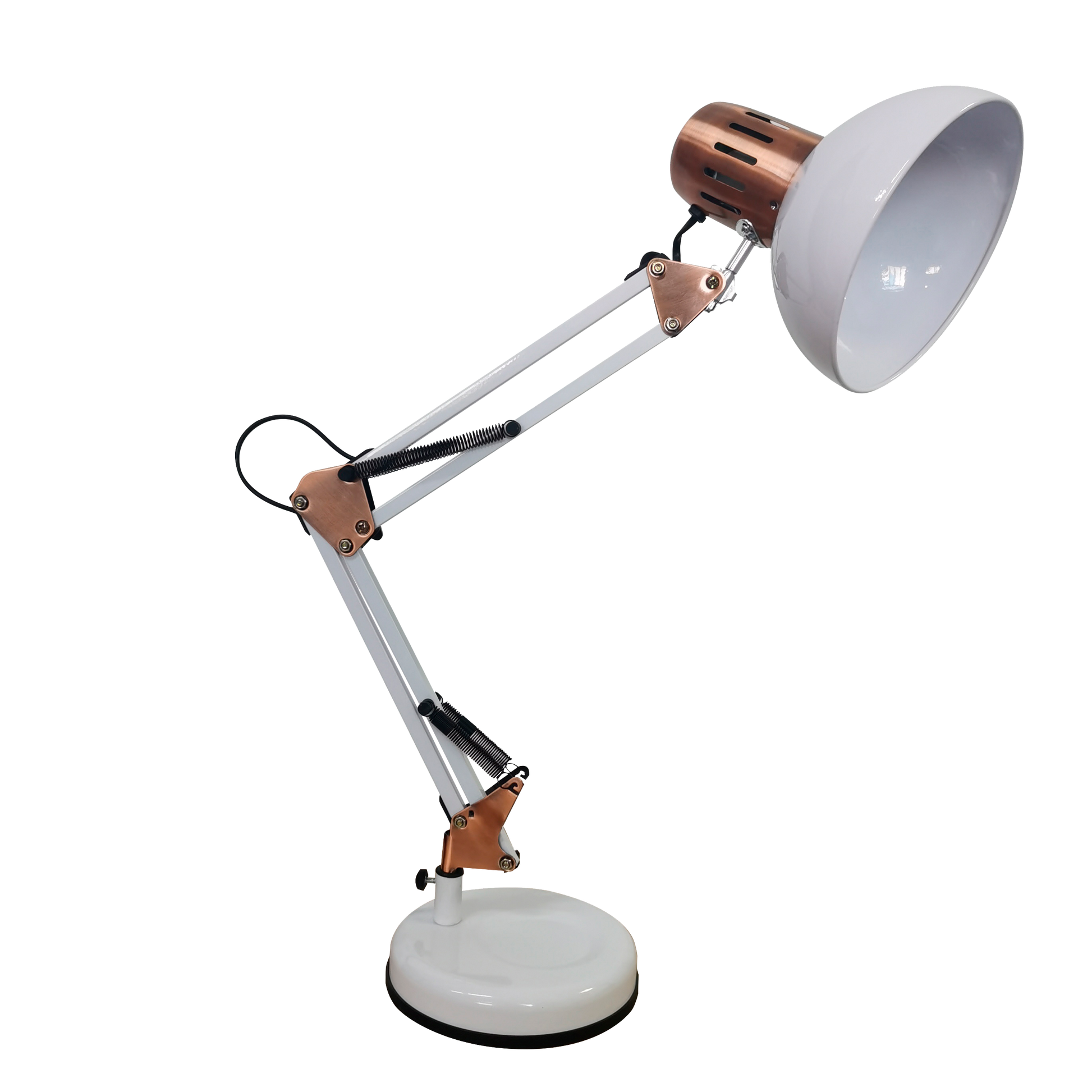 Flexo articulable blanco/cobre (acabado rutilo) de Fabrilamp, modelo 140371067, lámpara de escritorio de metal para oficina.