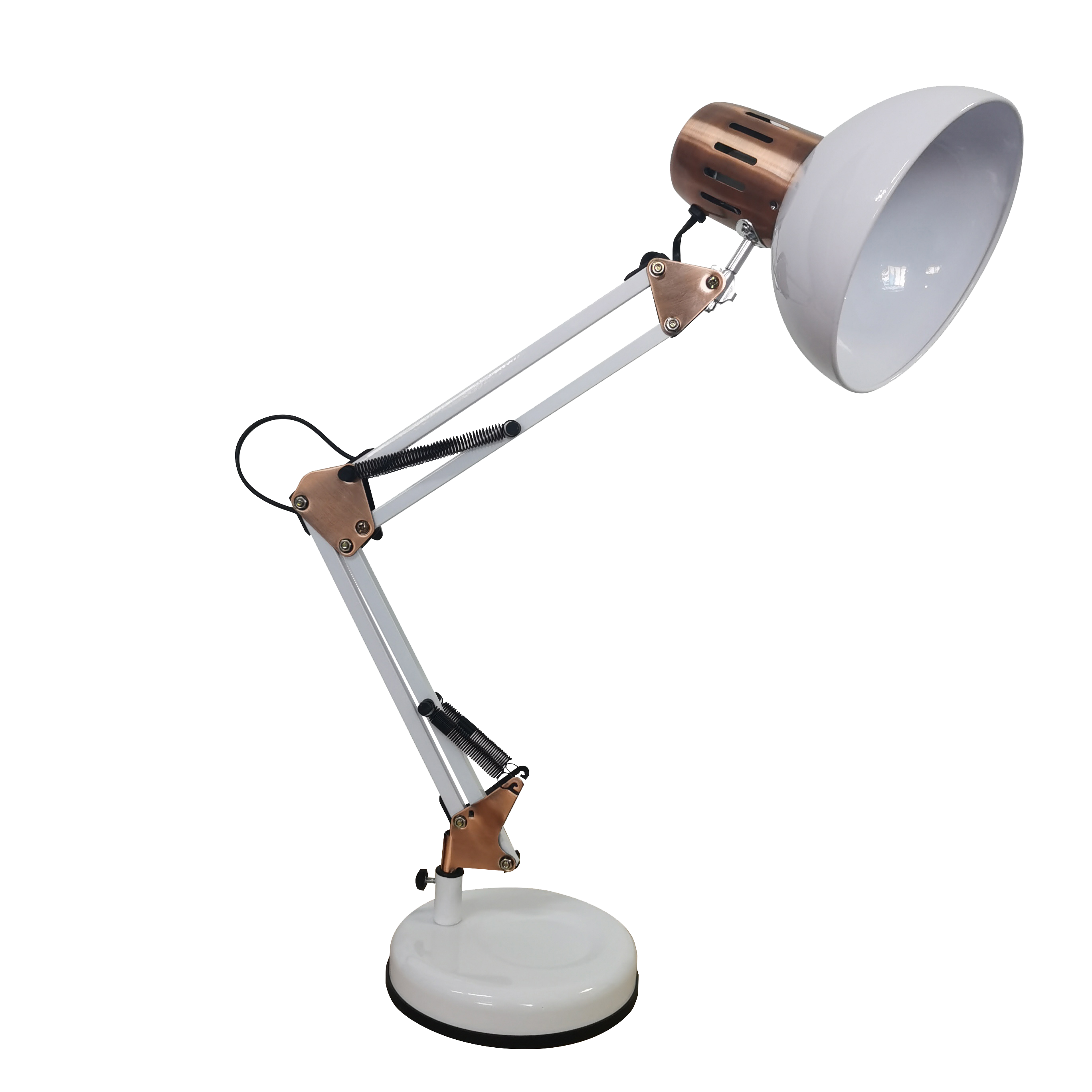 Flexo articulable blanco/cobre (acabado rutilo) de Fabrilamp, modelo 140371067, lámpara de escritorio de metal para oficina.