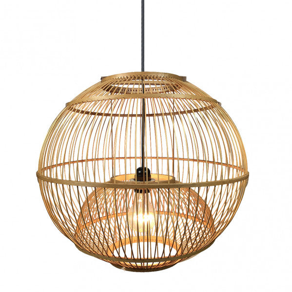 Colgante de bambú Croton Regx45d en madera artesanal Abrila, lámpara colgante vintage rústico con bombilla E27 para decoración interior, estilo boho natural con detalles en croton.