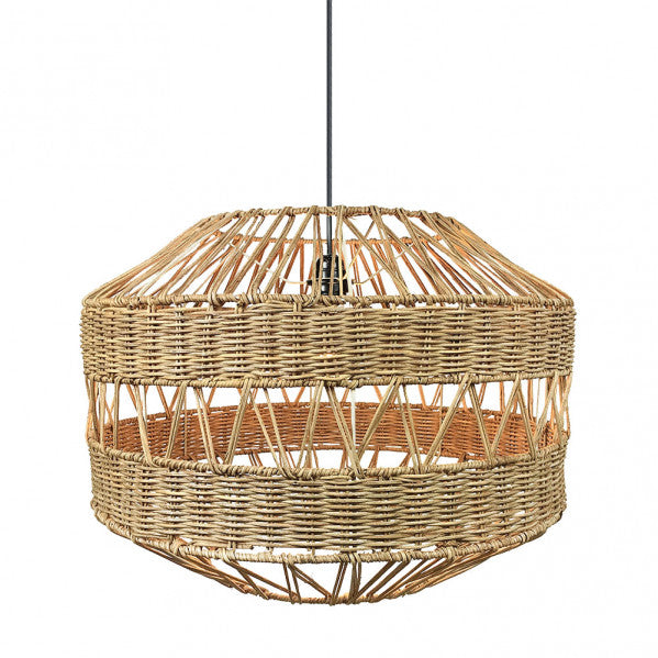 Colgante artesanal de rattan con forma de bromelia 55x55 cm, lámpara colgante rústica de madera para decoración interior, luz difusa y diseño hecho a mano por Abrila (141295502)