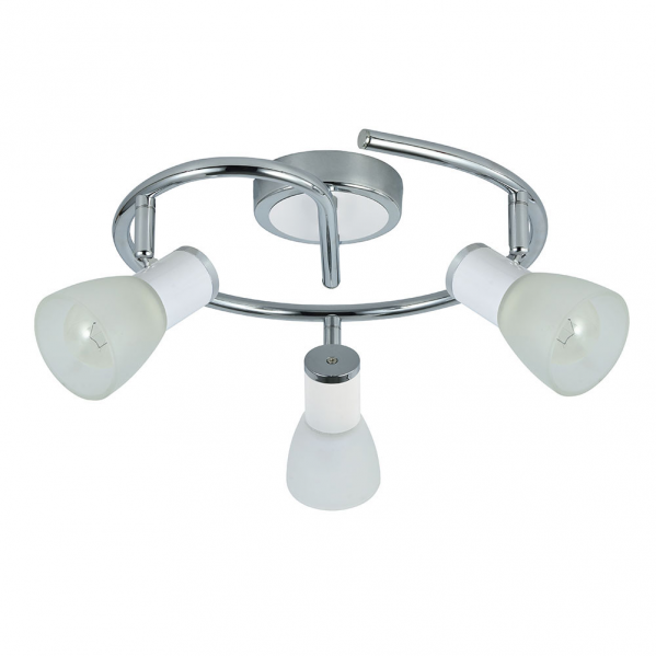 Plafon Cholo 3xE14 blanco y cromo de Abrila, modelo 141953001, diseño moderno y orientable de 16x34x34 cm en metal y cristal para iluminación interior doméstica
