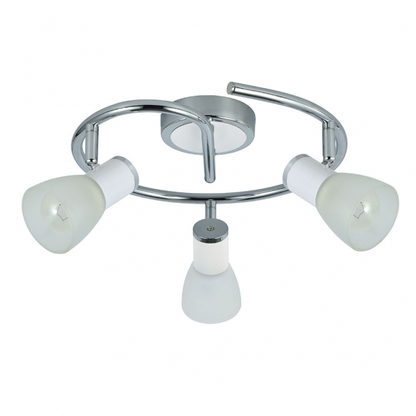 Plafon Cholo 3xE14 blanco y cromo de Abrila, modelo 141953001, diseño moderno y orientable de 16x34x34 cm en metal y cristal para iluminación interior doméstica