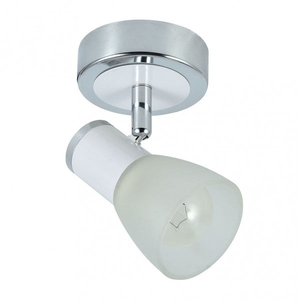 Foco moderno Cholo de Abrila en blanco y cromo con cristal, modelo 1xE14 orientable para iluminación interior doméstica, diseño decorativo en metal (141981001)