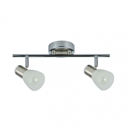 Regleta de focos Cholo 2xE14 en acabado cromo/níquel de Abrila (141992020), diseño moderno orientable en metal y cristal para iluminación interior doméstica y decoración.