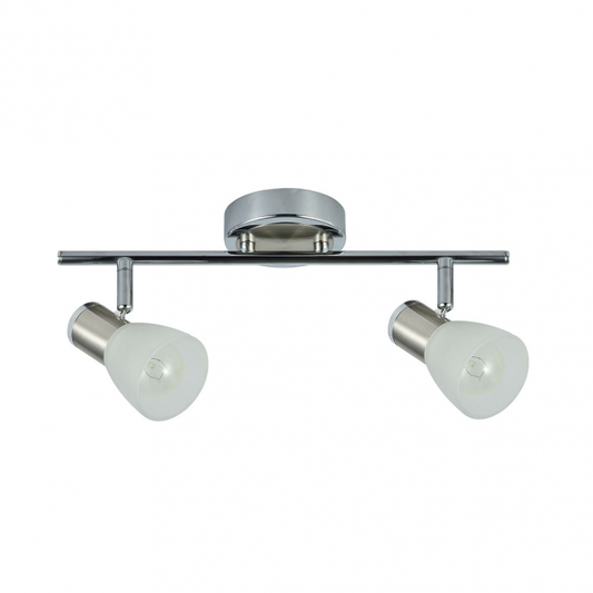 Regleta de focos Cholo 2xE14 en acabado cromo/níquel de Abrila (141992020), diseño moderno orientable en metal y cristal para iluminación interior doméstica y decoración.