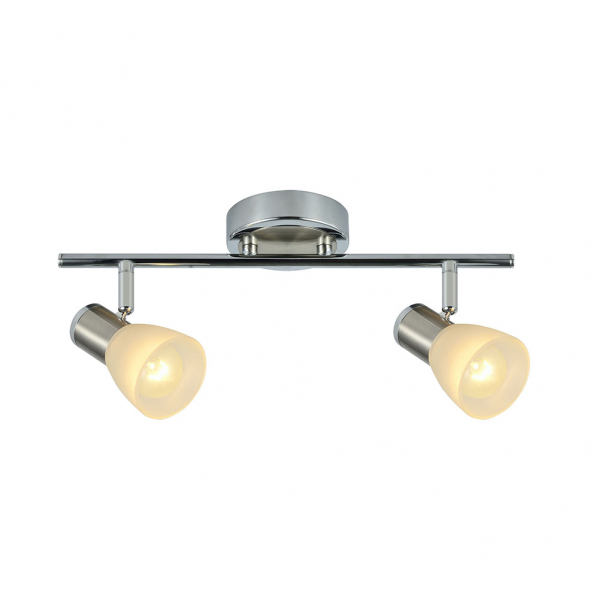 Regleta de focos Cholo 2xE14 en acabado cromo/níquel de Abrila (141992020), diseño moderno orientable de metal y cristal para iluminación interior doméstica y decoración.