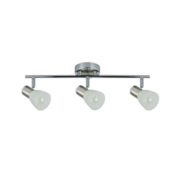 Regleta de focos Cholo 3xE14 en acabado cromo/níquel de Abrila (141993020), diseño moderno orientable con metal y cristal para iluminación interior doméstica y decoración contemporánea.