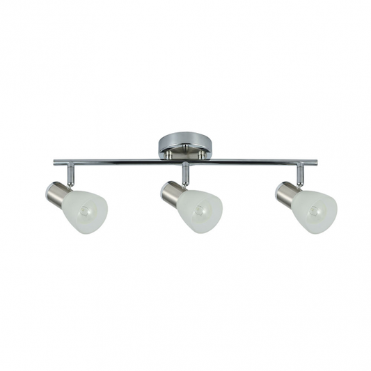 Regleta de focos Cholo 3xE14 en acabado cromo/níquel de Abrila (141993020), diseño moderno orientable con metal y cristal para iluminación interior doméstica y decoración contemporánea.