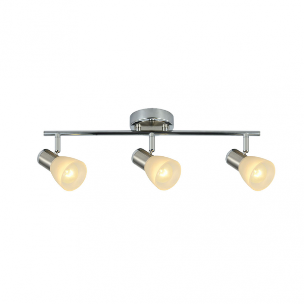 Regleta de focos Cholo 3xE14 en acabado cromo/níquel de Abrila (141993020), diseño moderno orientable en metal y cristal para decoración interior doméstica con focos LED.