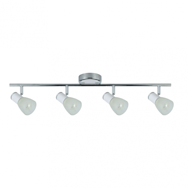 Regleta de focos orientables Cholo 4xe14 en blanco y cromo de Abrila, diseño moderno de metal y cristal para decoración interior doméstica, referencia 141994001.