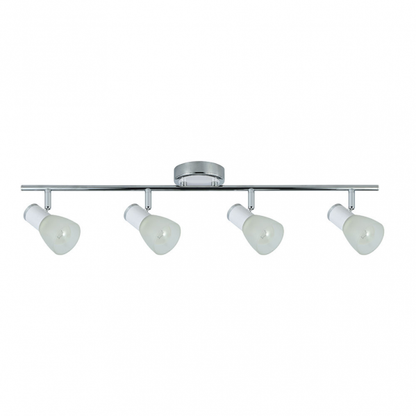 Regleta de focos orientables Cholo 4xe14 en blanco y cromo de Abrila, diseño moderno de metal y cristal para decoración interior doméstica, referencia 141994001.