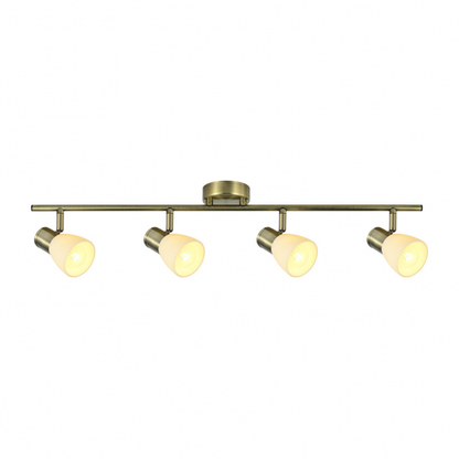 Regleta de focos Cholo 4xE14 con acabado en cuero y metal cristal, modelo Abrila 141994014, diseño orientable para decoración interior moderna y doméstica.