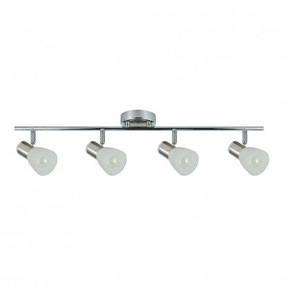 Regleta de focos Cholo de Abrila con 4 bombillas E14 en acabado cromo-níquel, diseño moderno y orientable para iluminación interior doméstica en metal y cristal, referencia 141994020.