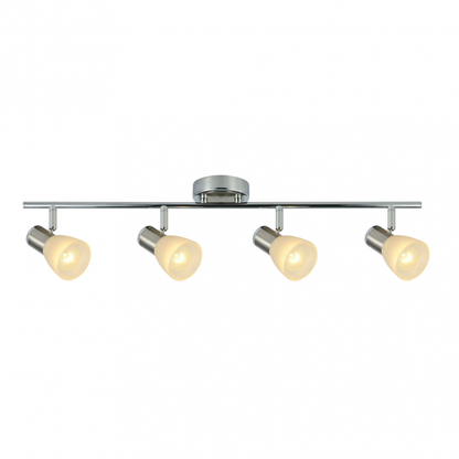 Regleta de focos Cholo 4xe14 en acabado cromo/níquel de Abrila, modelo 141994020, ideal para iluminación interior moderna y orientable en decoración doméstica, fabricada en metal y cristal con diseño contemporáneo.