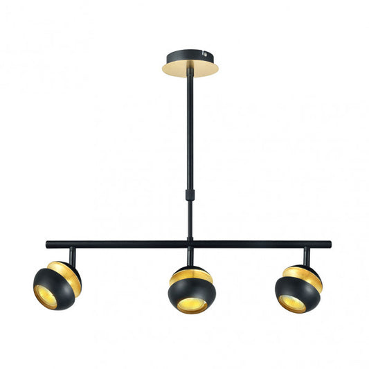 Lámpara colgante Beethoven negra y oro de Abrila modelo 142053009 con 3 focos GU10 orientables, diseño moderno de metal para iluminación ajustable en decoración interior doméstica.