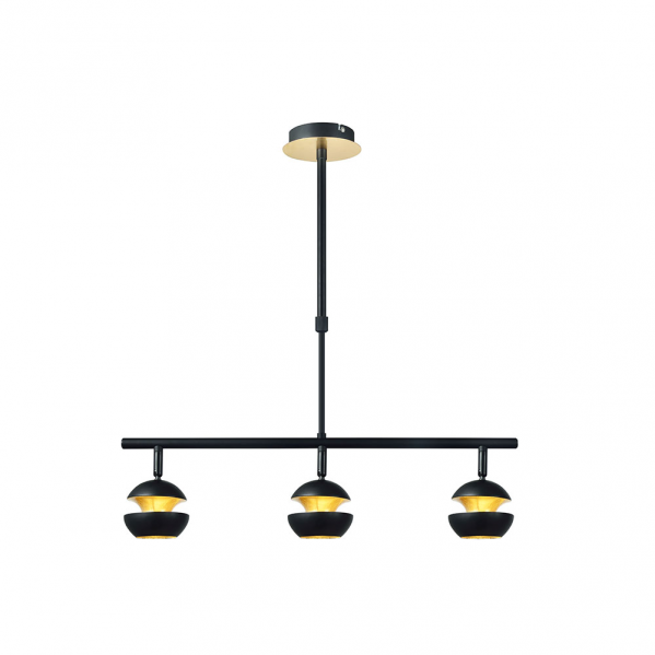 Lámpara colgante Beethoven negro y oro de Abrila, modelo 142053009 con 3 focos GU10 orientables, diseño moderno en metal para iluminación ajustable en decoración interior doméstica