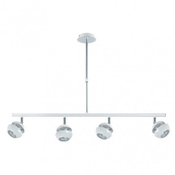 Lámpara colgante moderna Beethoven de Abrila en blanco y plata, con 4 focos GU10 orientables en metal, ideal para decoración interior doméstica (modelo 142054001)