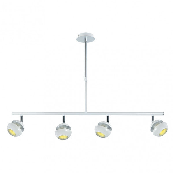 Lámpara colgante Beethoven de Abrila en blanco y plata, modelo 142054001 con 4 focos GU10 orientables, diseño moderno de metal para decoración interior doméstica.