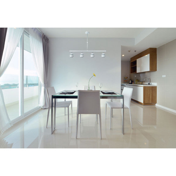 Lámpara colgante moderna Beethoven de Abrila en blanco y plata, con 4 focos GU10 orientables de metal, ideal para decoración interior doméstica (modelo 142054001)