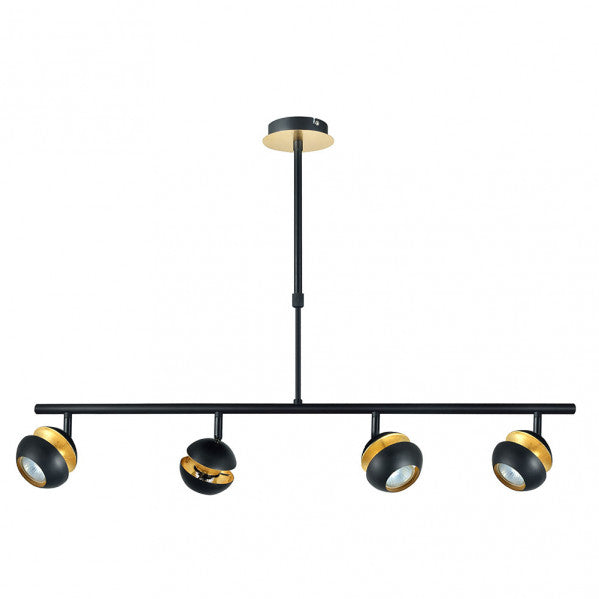 Colgante Beethoven negro y oro con 4 focos GU10 orientables de Abrila (142054009), lámpara moderna de metal para iluminación interior y decoración doméstica.