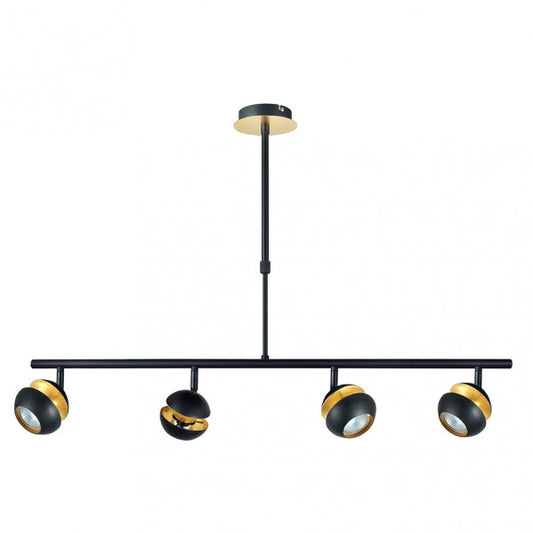Colgante Beethoven negro y oro con 4 focos GU10 orientables de Abrila (142054009), lámpara moderna de metal para iluminación interior y decoración doméstica.