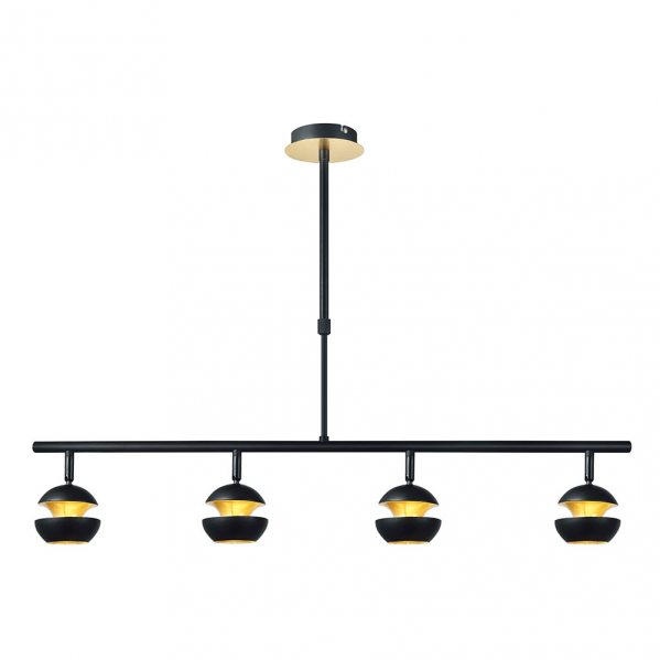 Lámpara colgante moderna Beethoven de Abrila en negro y oro, modelo 142054009 con 4 focos GU10 orientables, ideal para iluminación interior y decoración doméstica en metal.