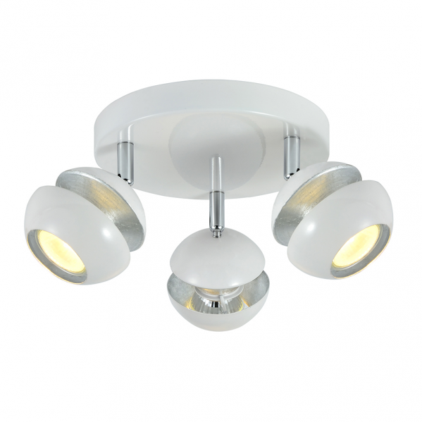 Plafon Beethoven de Abrila en acabado blanco y plata, modelo 3xGU10 con focos orientables modernos, diseño doméstico de metal para iluminación interior, dimensiones 14x22x22 cm, referencia 142083001