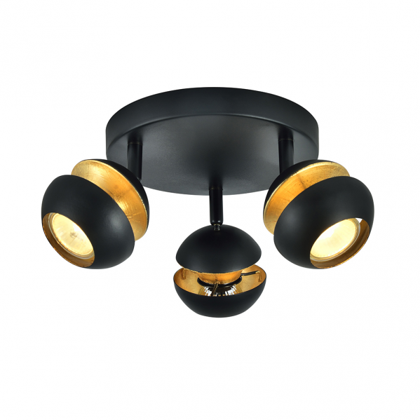 Plafon Beethoven 3xGU10 negro y oro de Abrila, modelo 142083009, diseño moderno orientable en metal para iluminación interior doméstica con focos GU10.