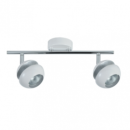 Regleta de focos Beethoven 2xGU10 en blanco y plata de Abrila (modelo 142092001), diseño moderno y orientable en metal para iluminación interior doméstica y decoración.
