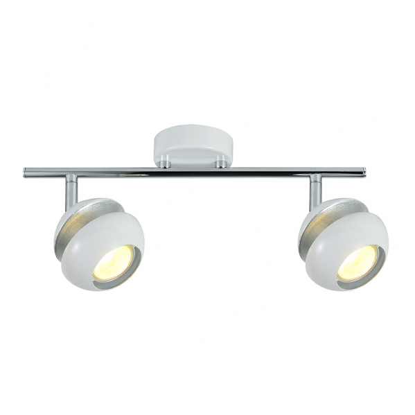 Regleta de focos Beethoven 2xGU10 en blanco y plata de Abrila (142092001), diseño moderno orientable en metal para iluminación interior doméstica y decoración.