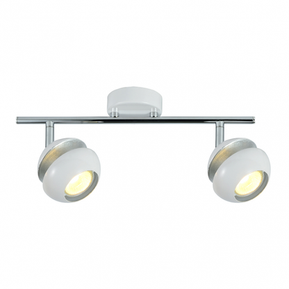 Regleta de focos Beethoven 2xGU10 en blanco y plata de Abrila (142092001), diseño moderno orientable en metal para iluminación interior doméstica y decoración.