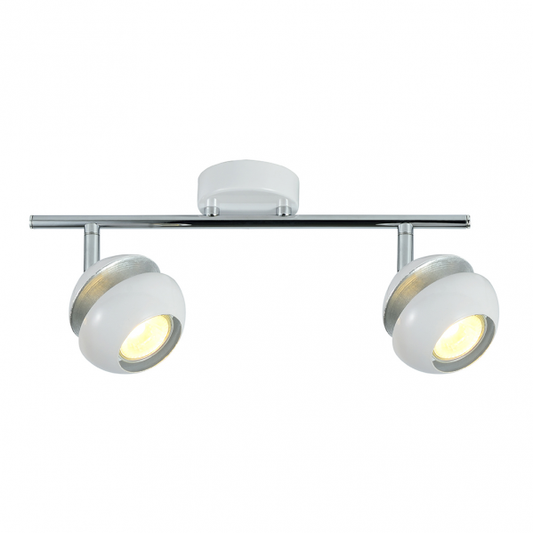 Regleta de focos Beethoven 2xGU10 en blanco y plata de Abrila (142092001), diseño moderno orientable en metal para iluminación interior doméstica y decoración.