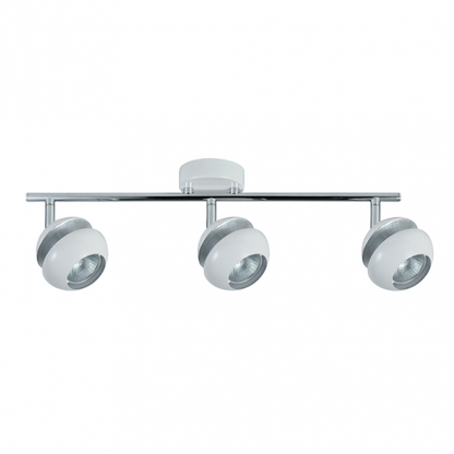 Regleta de focos Beethoven 3xGU10 en blanco y plata de Abrila, diseño moderno y orientable para iluminación interior doméstica y decoración.