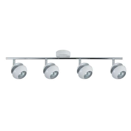 Regleta de focos Beethoven 4xGU10 en blanco y plata de Abrila, modelo 142094001, ideal para iluminación interior moderna y decoración del hogar en entornos domésticos.