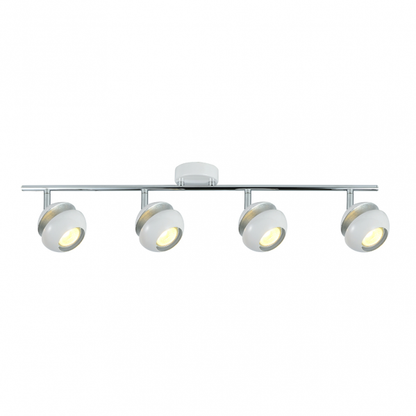 Regleta de focos Beethoven de Abrila con 4 bombillas GU10, diseño moderno en blanco y plata, ideal para iluminación interior y decoración del hogar en entornos domésticos.