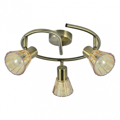 Plafon de cobre moderno Abrila con 3 casquillos E14, acabado en cuero, dimensiones 16x32x32 cm, modelo 142153014, iluminación interior orientable para hogar, diseño en metal y cristal.