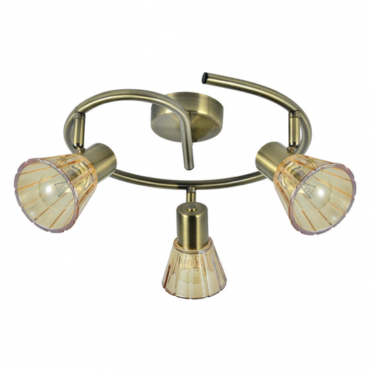 Plafon de cobre moderno Abrila con 3 casquillos E14, acabado en cuero, dimensiones 16x32x32 cm, modelo 142153014, iluminación interior orientable para hogar, diseño en metal y cristal.