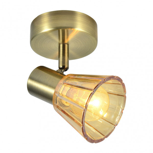 Foco orientable moderno Abrila Cooper en metal y cristal con detalles en cuero, modelo 1xE14 de 16x13x8,5 cm (código 142181014), ideal para iluminación interior doméstica y decoración contemporánea.