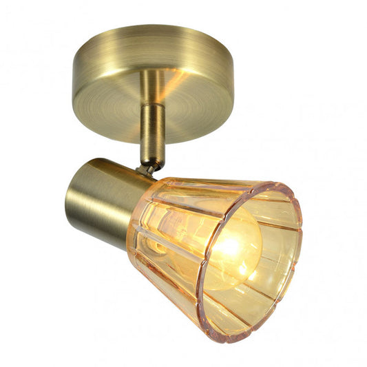 Foco orientable moderno Abrila Cooper en metal y cristal con detalles en cuero, modelo 1xE14 de 16x13x8,5 cm (código 142181014), ideal para iluminación interior doméstica y decoración contemporánea.