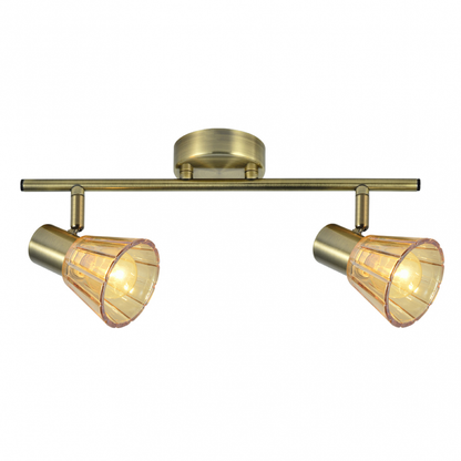 Regleta de focos modernos Abrila con acabado en cobre y cuero, modelo 2xE14 (142192014), diseño orientable en metal y cristal para iluminación interior doméstica y decoración contemporánea.